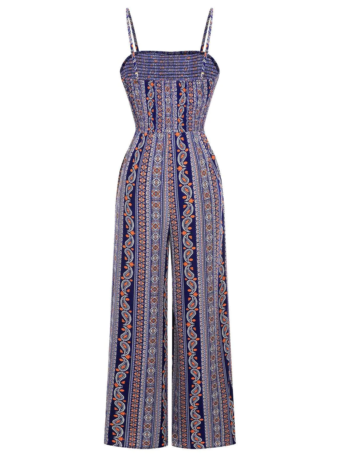 1930s Spaghetti Strap Lace-Up Bohemian Jumpsuit