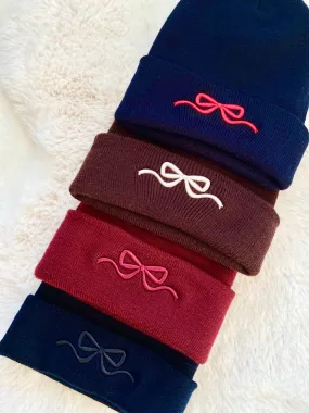 3D Bow Embroidered Beanie