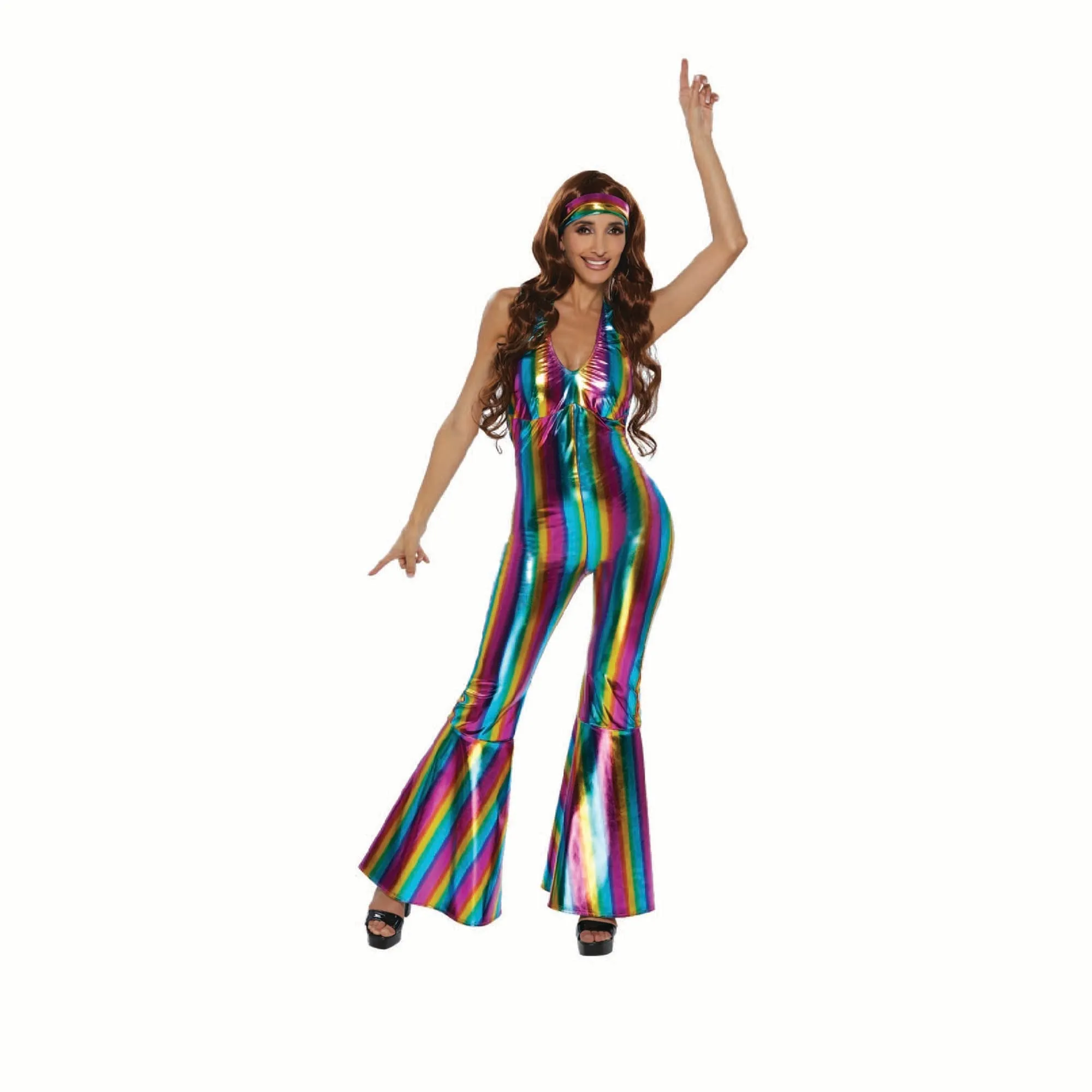 70s Disco Costume for Adults, Multicolor Jumpsuit