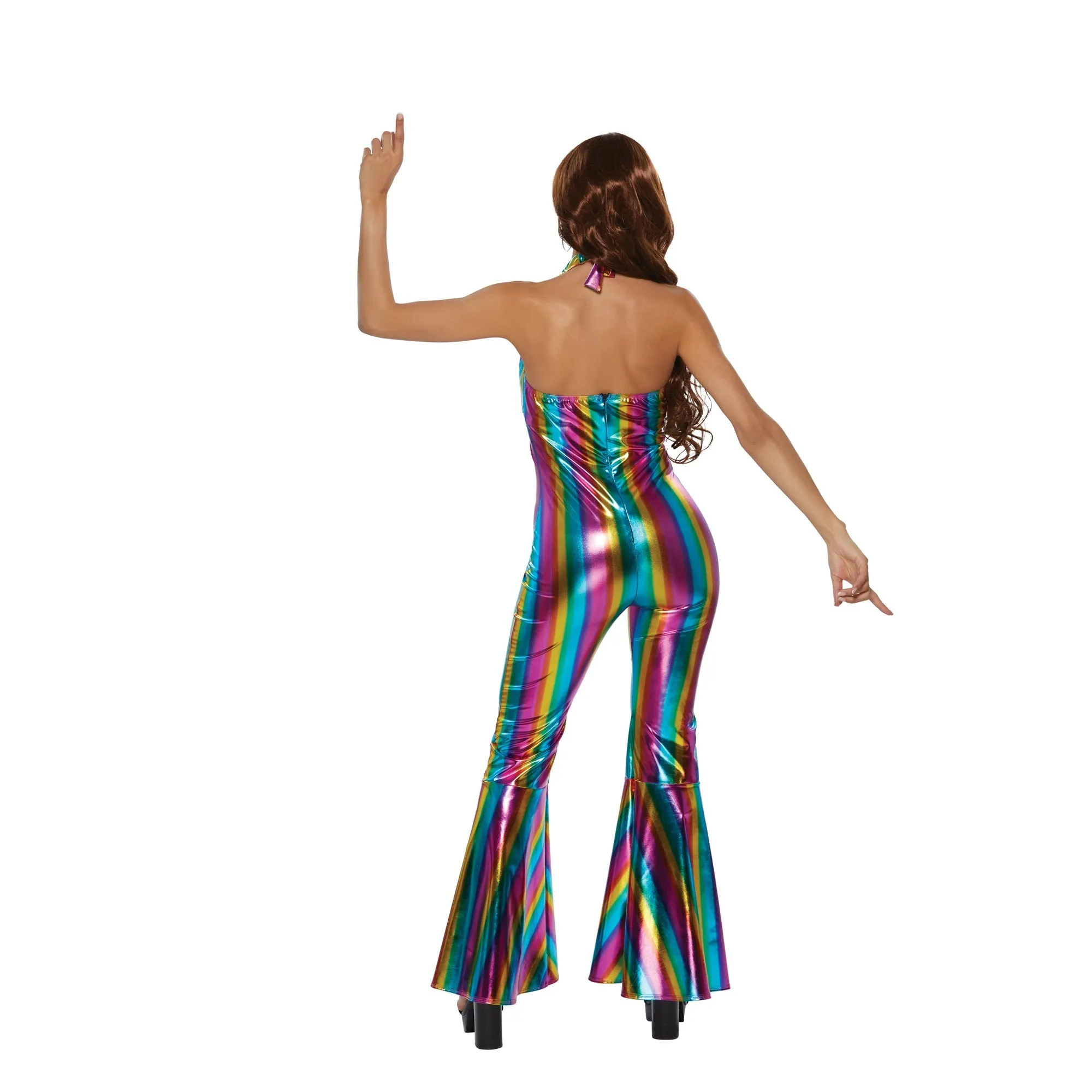 70s Disco Costume for Adults, Multicolor Jumpsuit