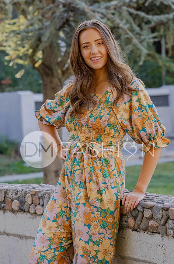 Aberdeen Retro Floral Jumpsuit - DM Exclusive