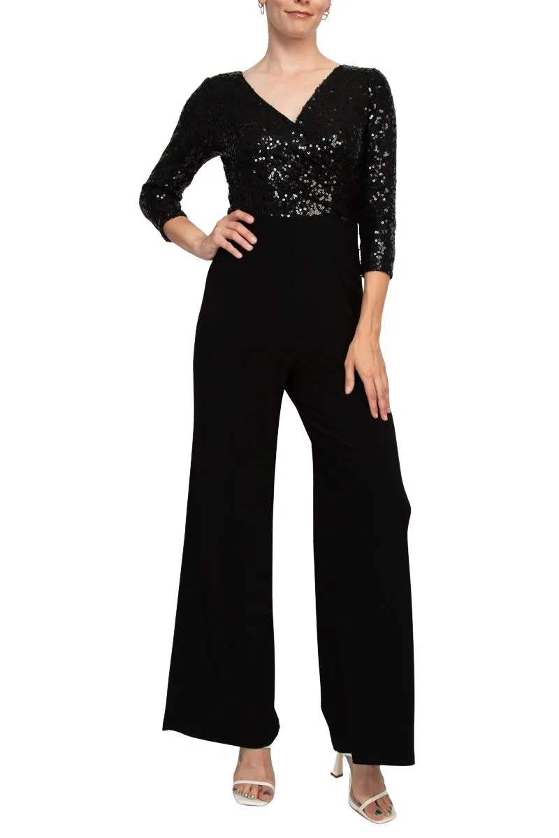 Adrianna Papell Sequin Faux Wrap V-Neck Jumpsuit