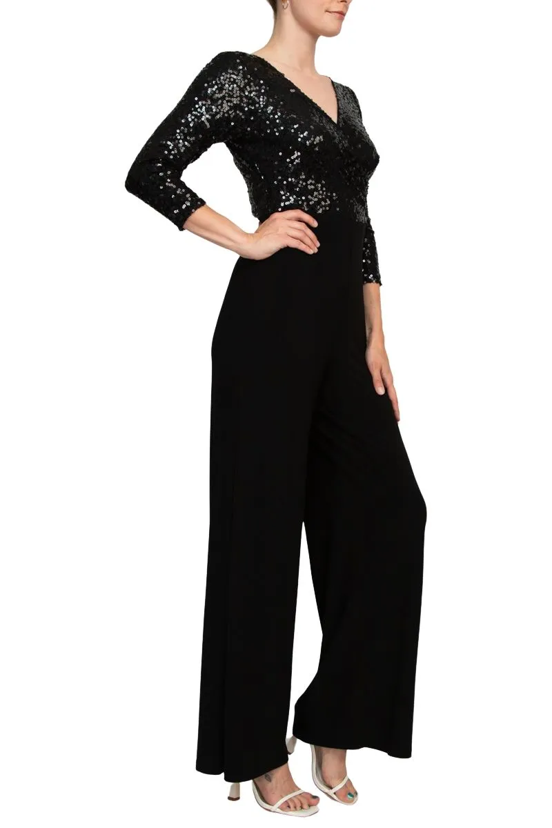 Adrianna Papell Sequin Faux Wrap V-Neck Jumpsuit