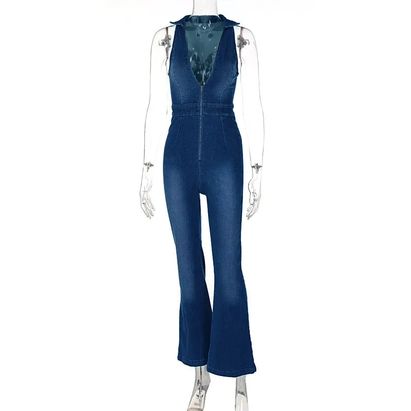 Aiertu leapord halloween outfit Style Women's Clothing Summer New Slim Slimming Fashion Street Retro Style High Waist Denim Jumpsuit