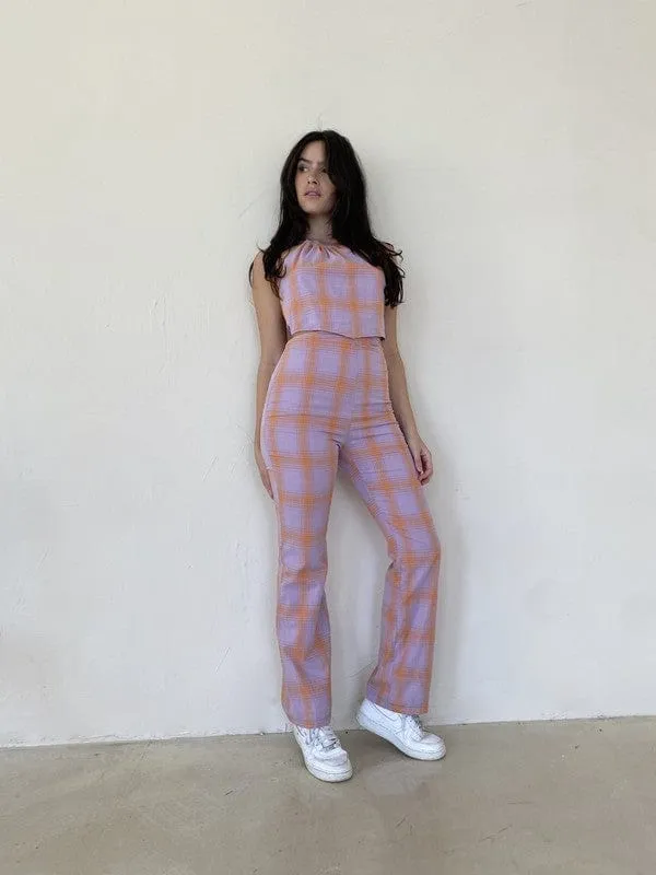 Anais Plaid Halter Jumpsuit Lavender