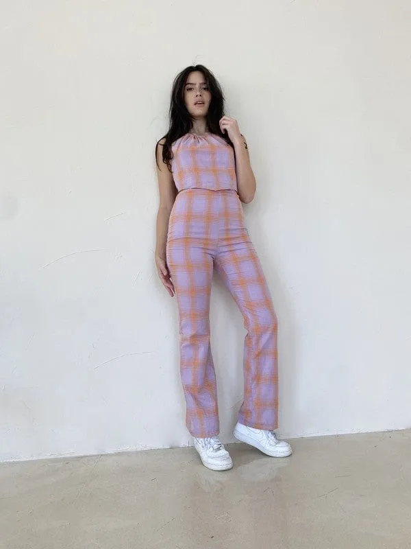 Anais Plaid Halter Jumpsuit Lavender