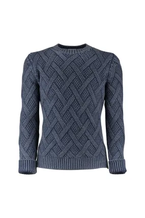 Aran Blue Wool Crewneck Sweater