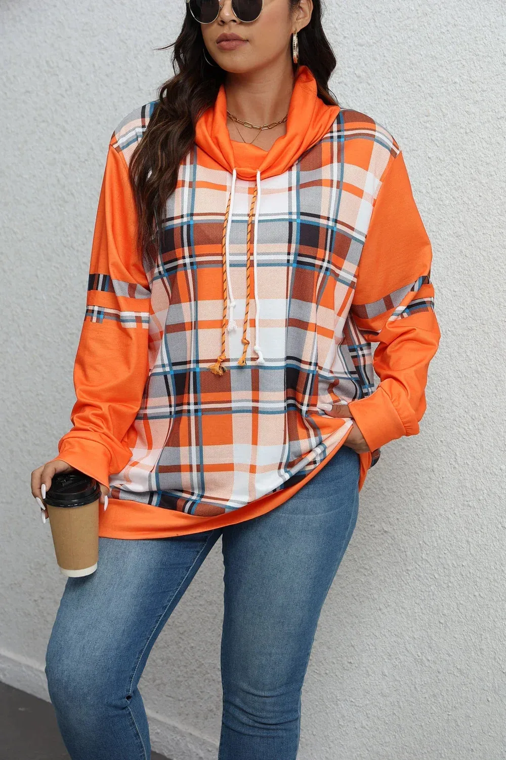 Autumn Glow Plaid Pullover Hoodie - Plus Size