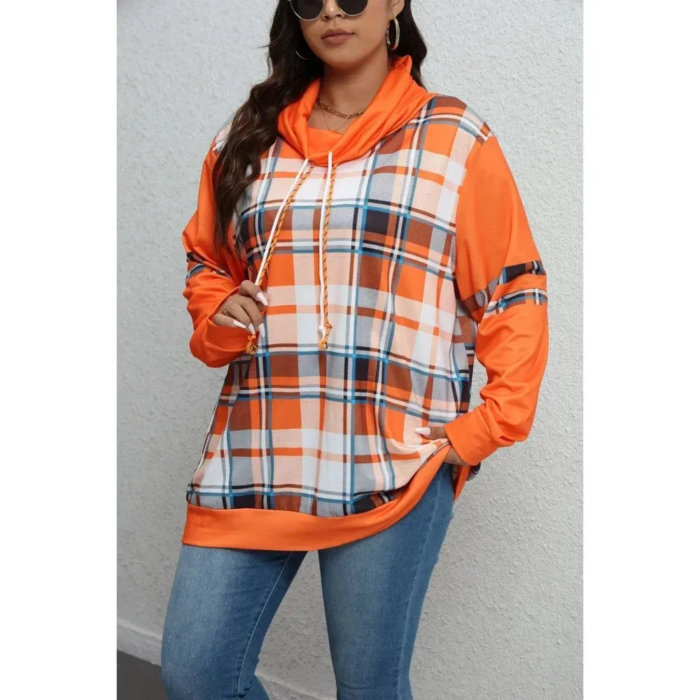 Autumn Glow Plaid Pullover Hoodie - Plus Size