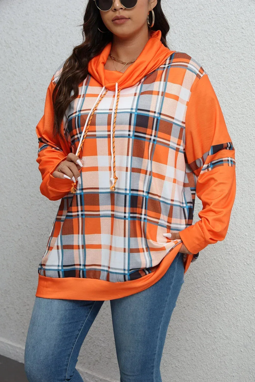 Autumn Glow Plaid Pullover Hoodie - Plus Size