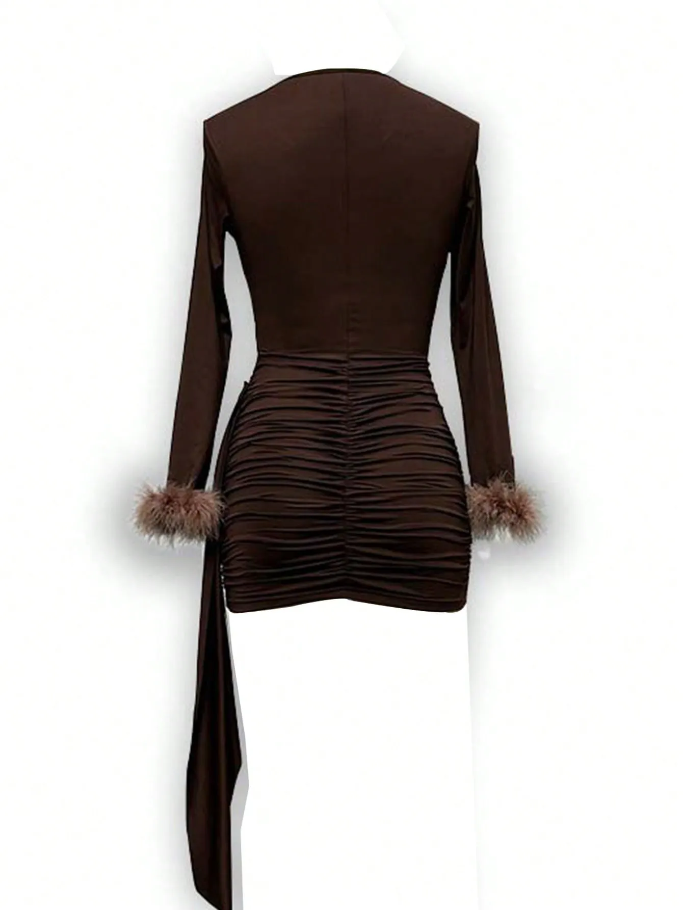 Autumn Sexy Bodycon Mini Dress With Fuzzy Cuff Splice & Cutout Design