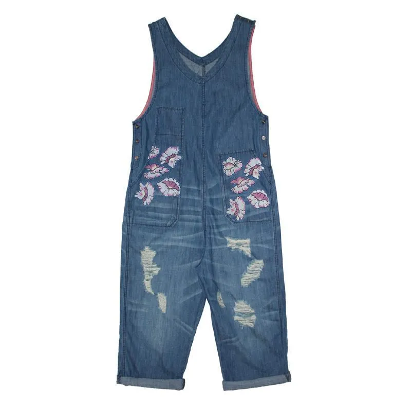 Babakud Women Summer Denim Loose Sleeveless Jumpsuit