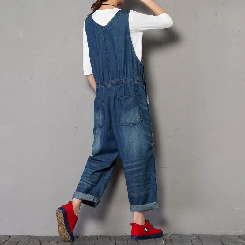 Babakud Women Summer Denim Loose Sleeveless Jumpsuit