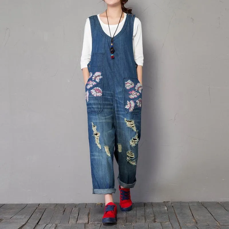 Babakud Women Summer Denim Loose Sleeveless Jumpsuit