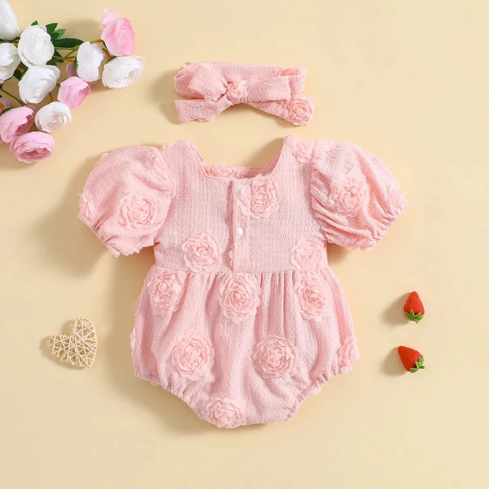 baby 0-24M Romper Princess Floral Puff Sleeve Jumpsuit