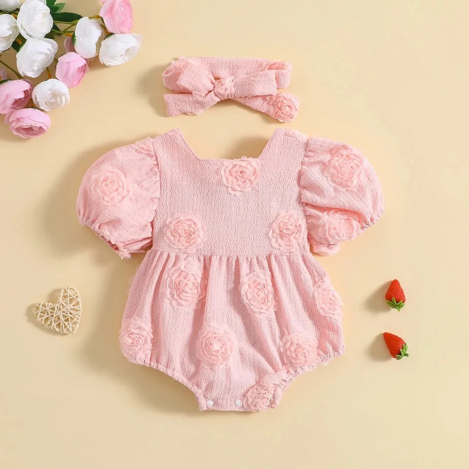 baby 0-24M Romper Princess Floral Puff Sleeve Jumpsuit