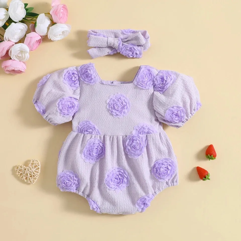 baby 0-24M Romper Princess Floral Puff Sleeve Jumpsuit