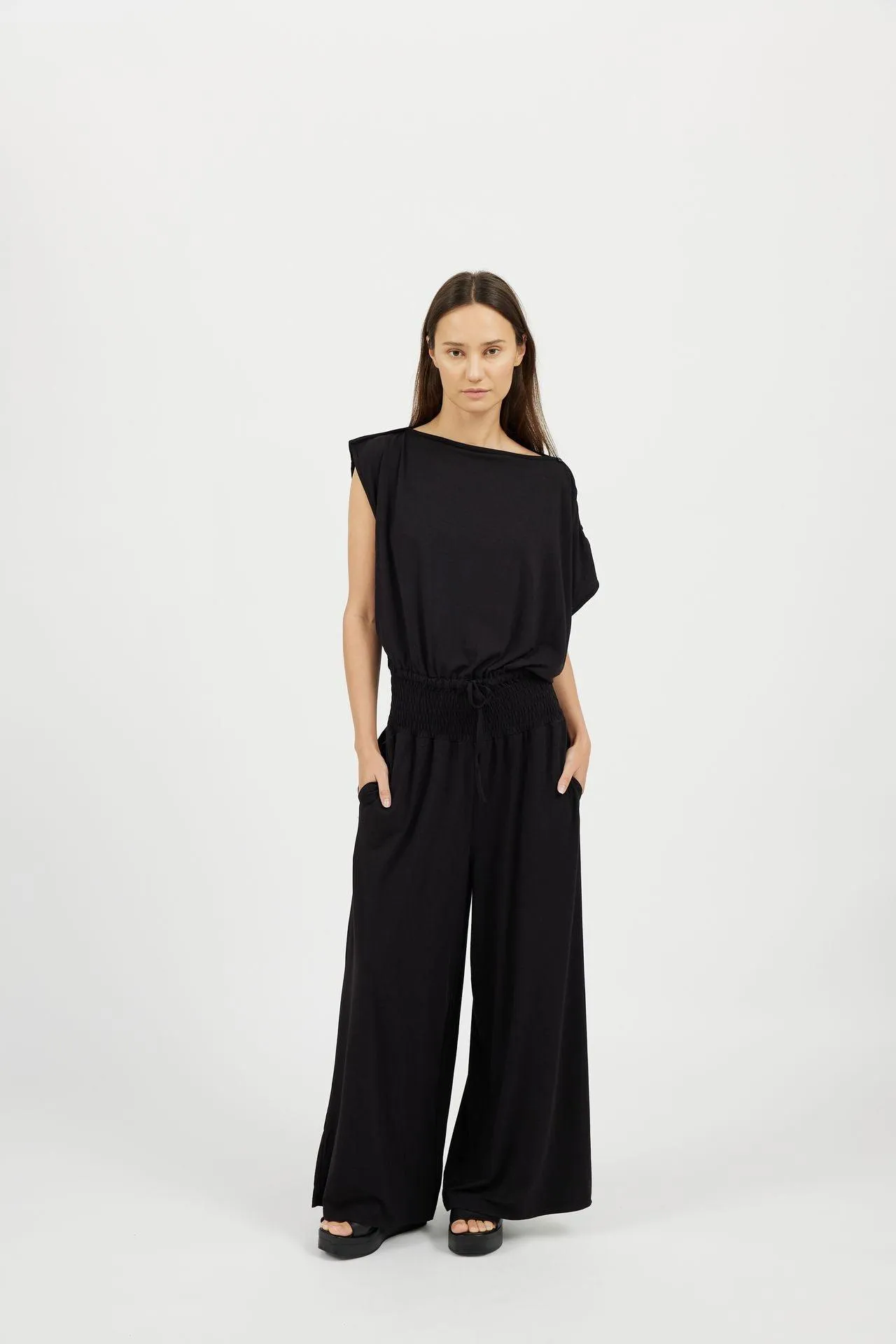 Bamboo Asymmetric Draped Jumpsuit