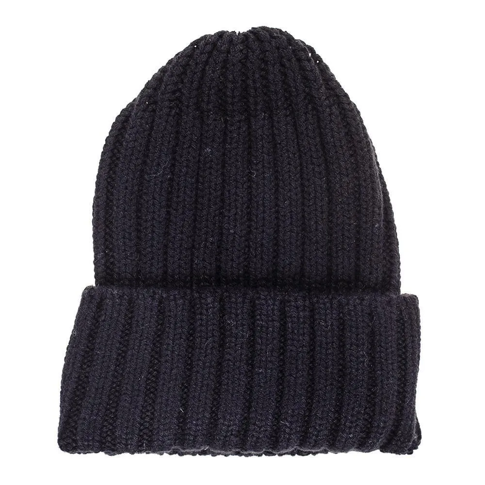 Black Chunky Rib Knit Cashmere Beanie