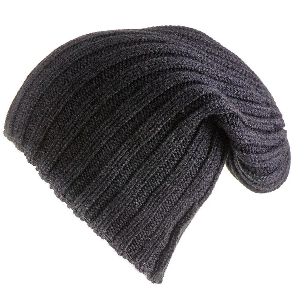 Black Chunky Rib Knit Cashmere Beanie