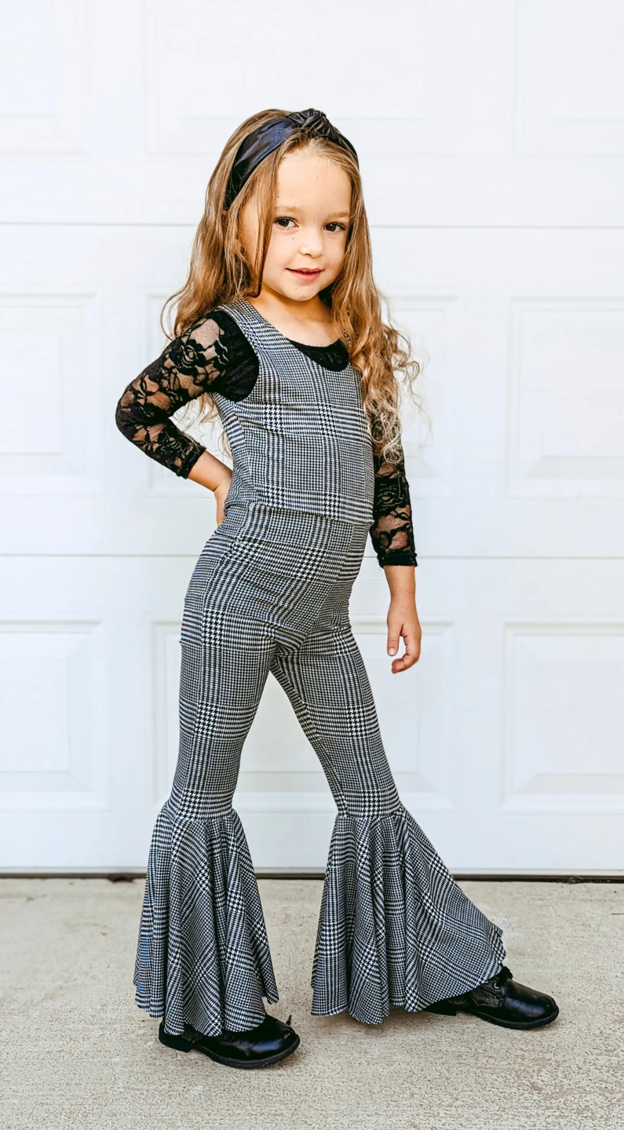 Black Plaid Bell Bottom Jumpsuit