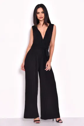 Black Pleated Tie-Waist Jumpsuit