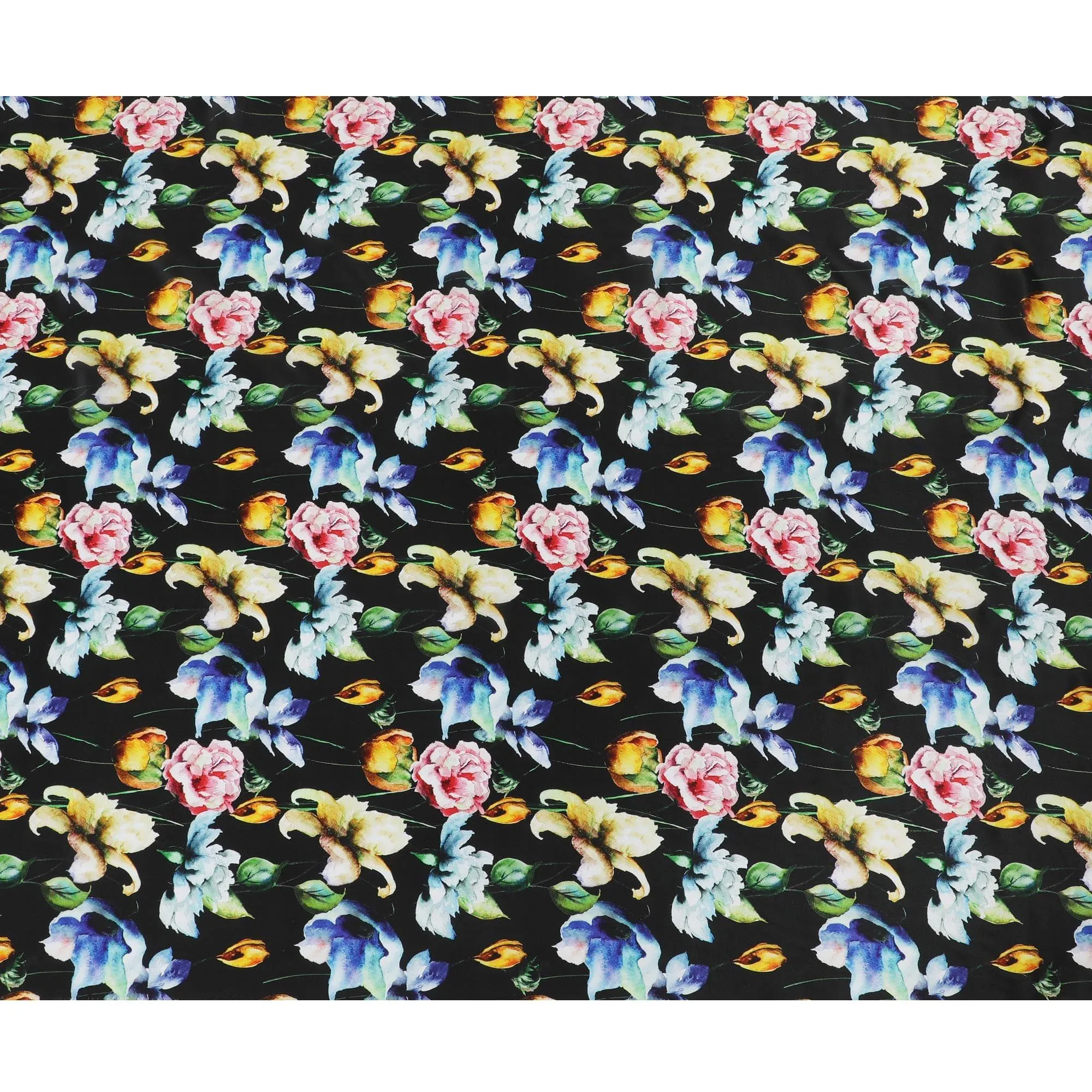 Black viscose fabric with multicolor print in floral design-D12257