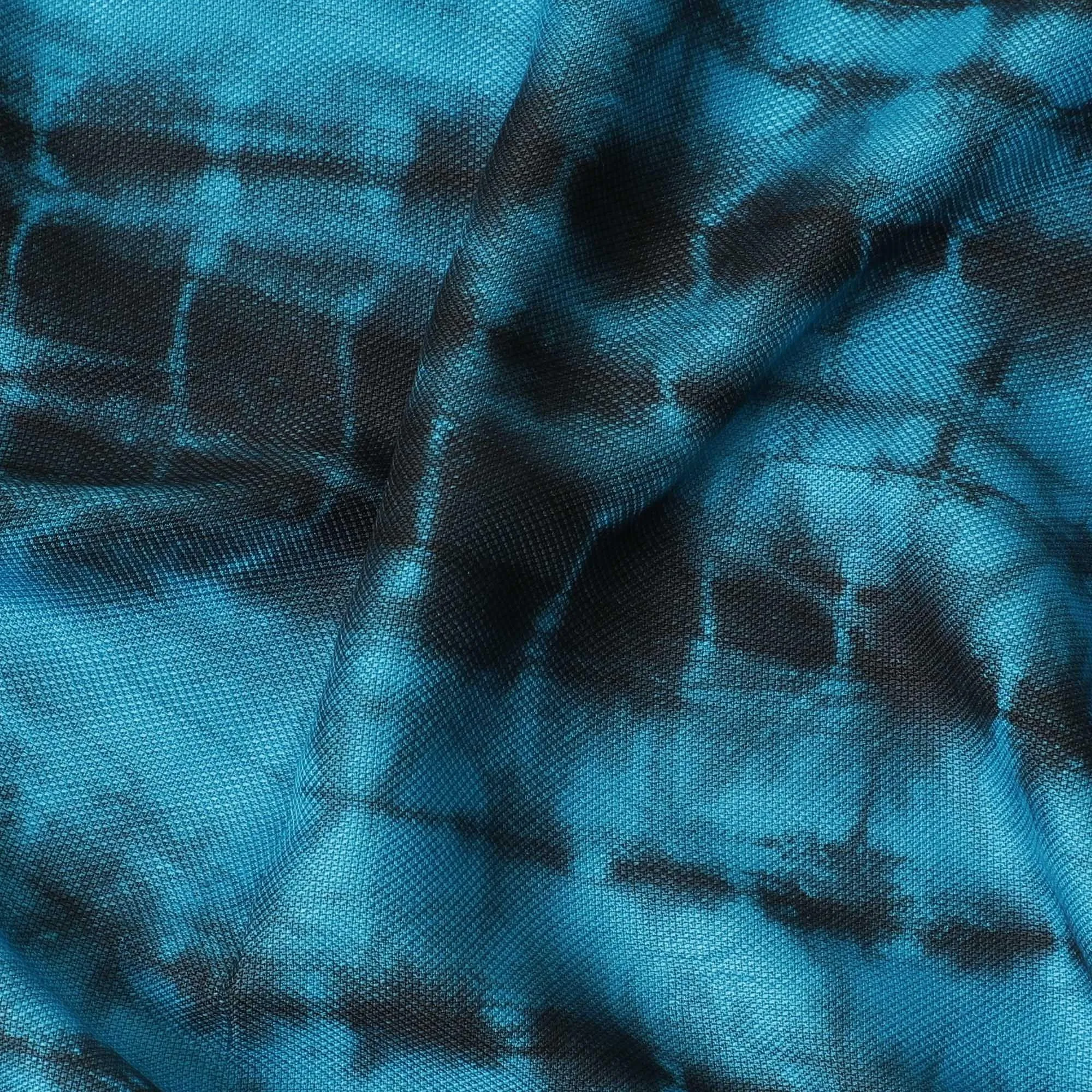 Blue, Black blended viscose fabric with tie and die print in fancy design-D12097