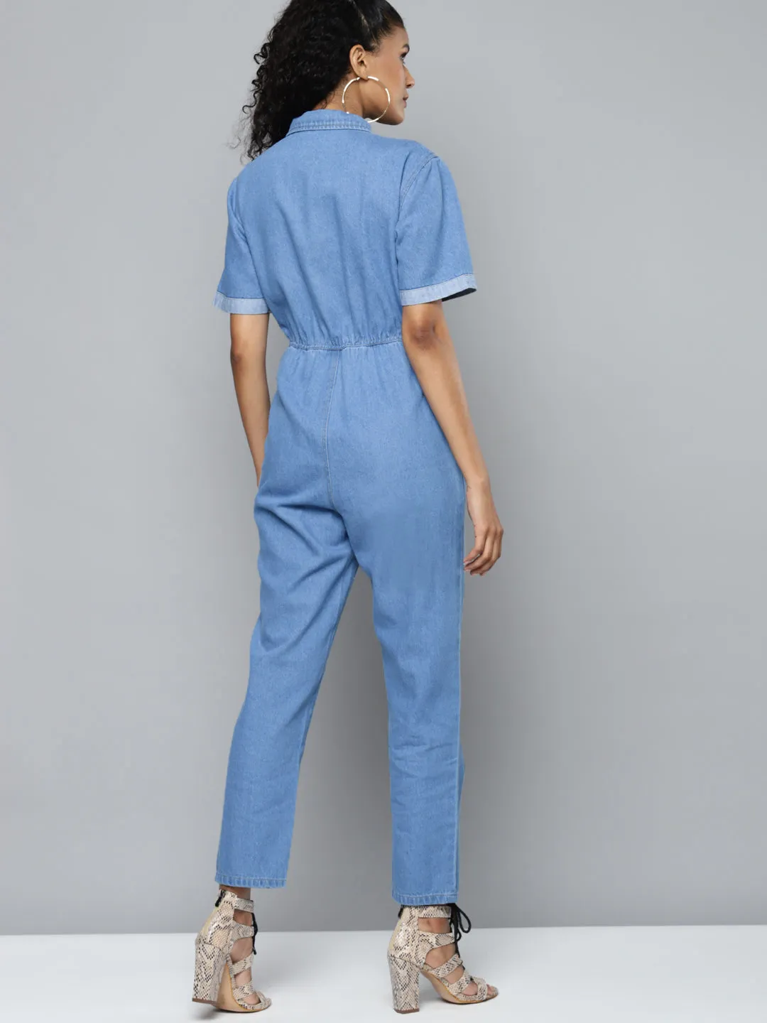 Blue Denim Belted Jumpsuit