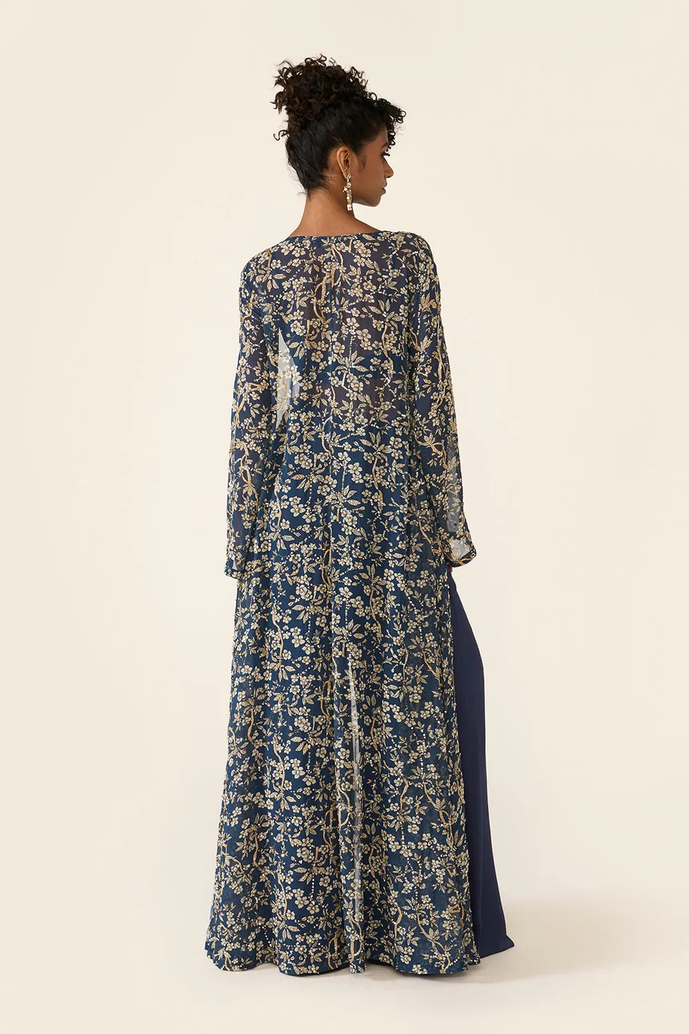 Blue Printed Cape Set