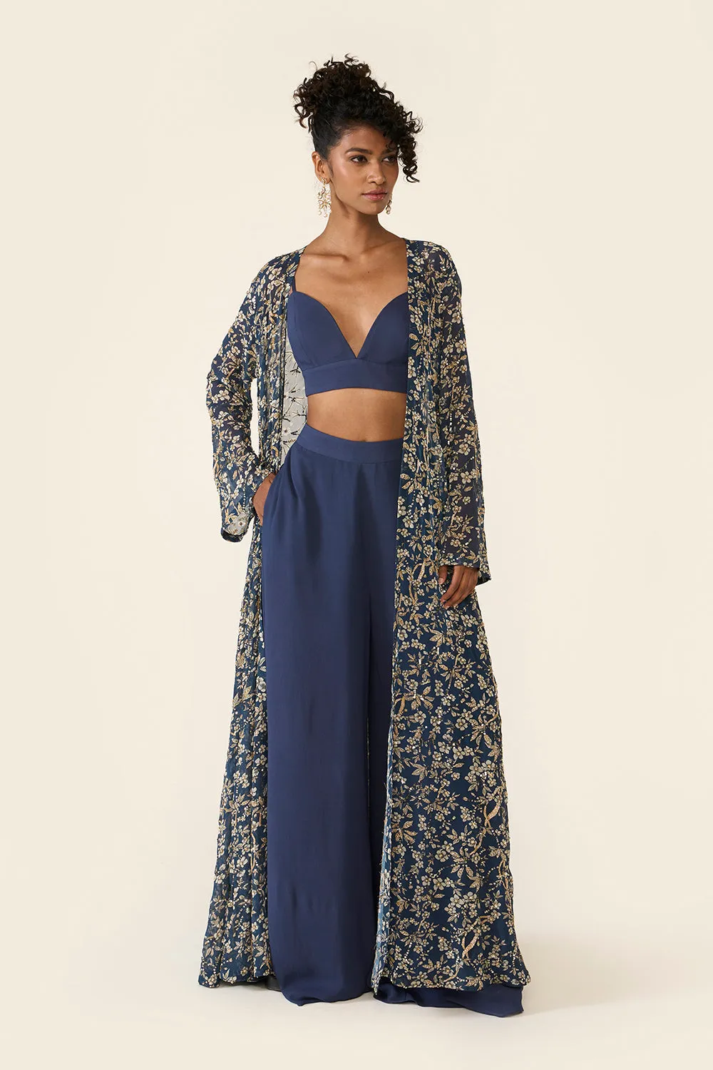 Blue Printed Cape Set