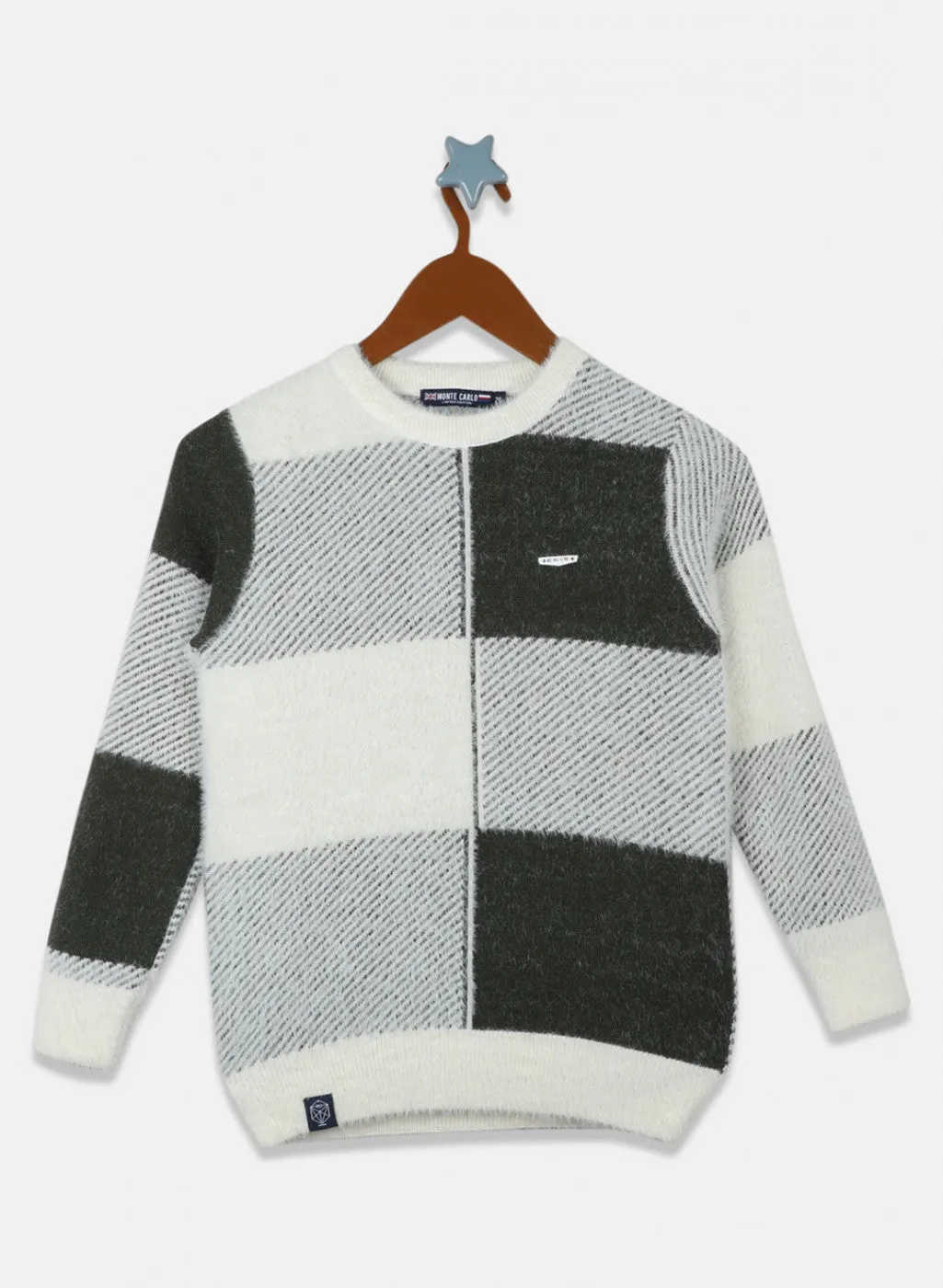 Boys White & Olive Check Pullover