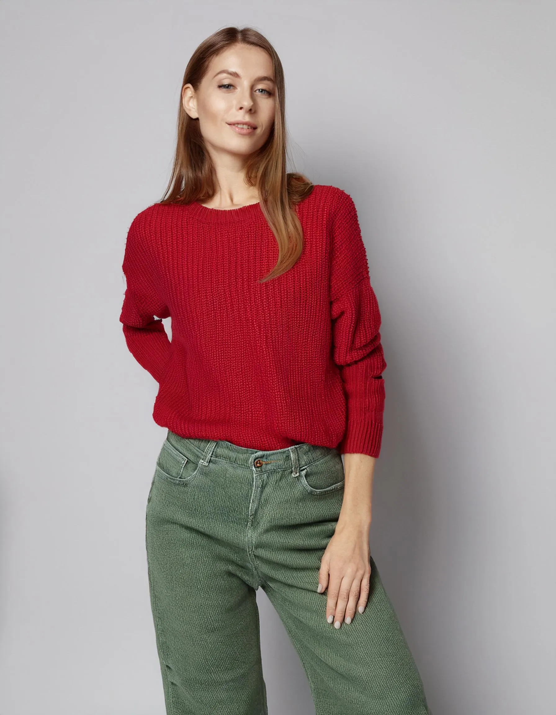 Bright Red Fitted Knit Pullover