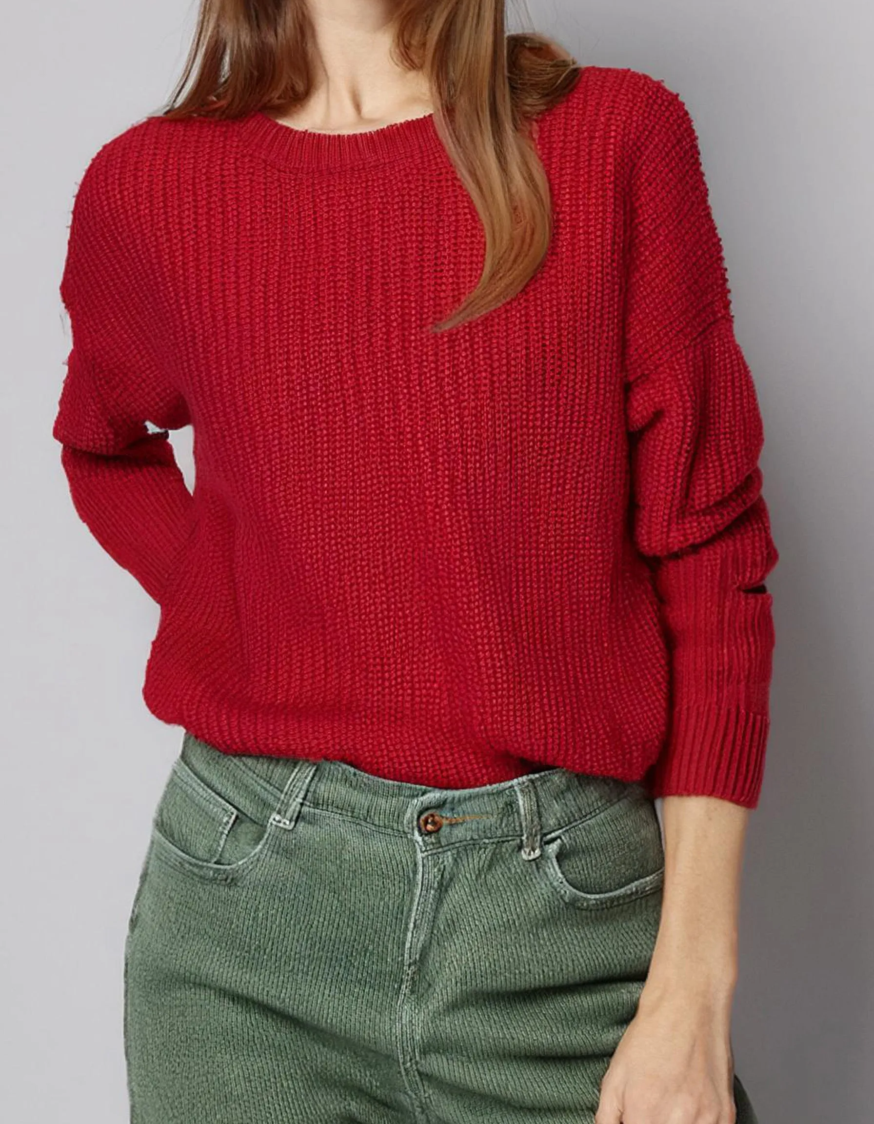 Bright Red Fitted Knit Pullover