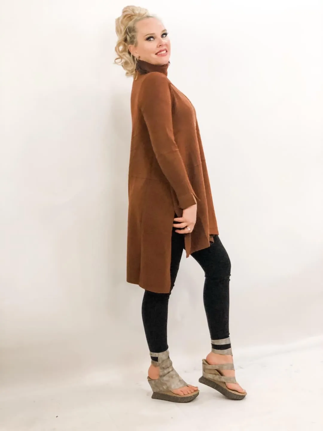 Brown Cashmere Loose Fit Hi-Low Knit Top Dress