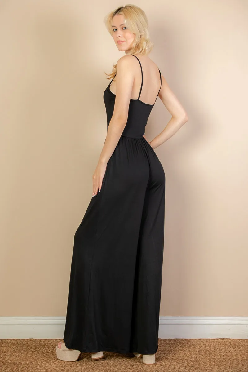 Button Front Wide Leg Jumpsuit