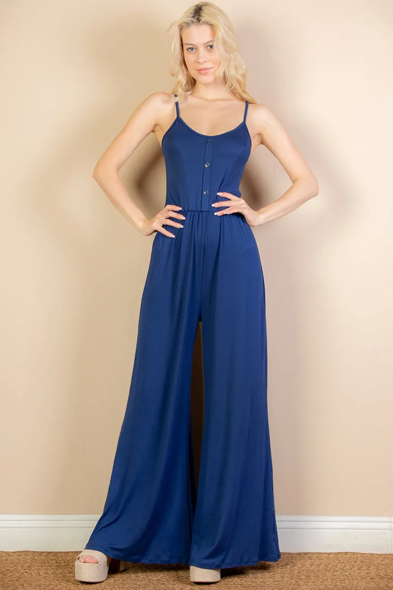 Button Front Wide Leg Jumpsuit