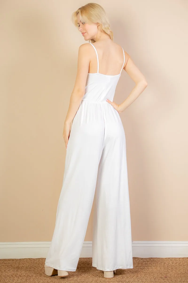 Button Front Wide Leg Jumpsuit