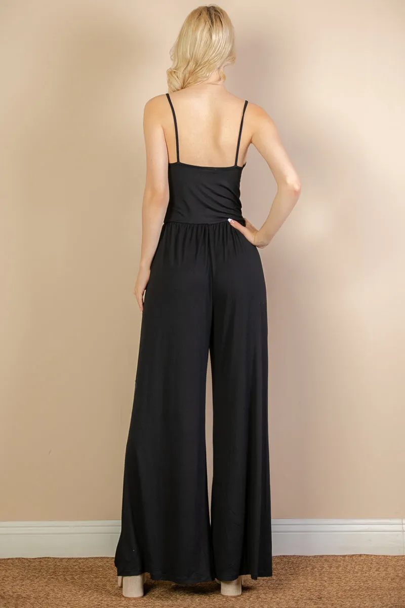 Button Front Wide Leg Jumpsuit