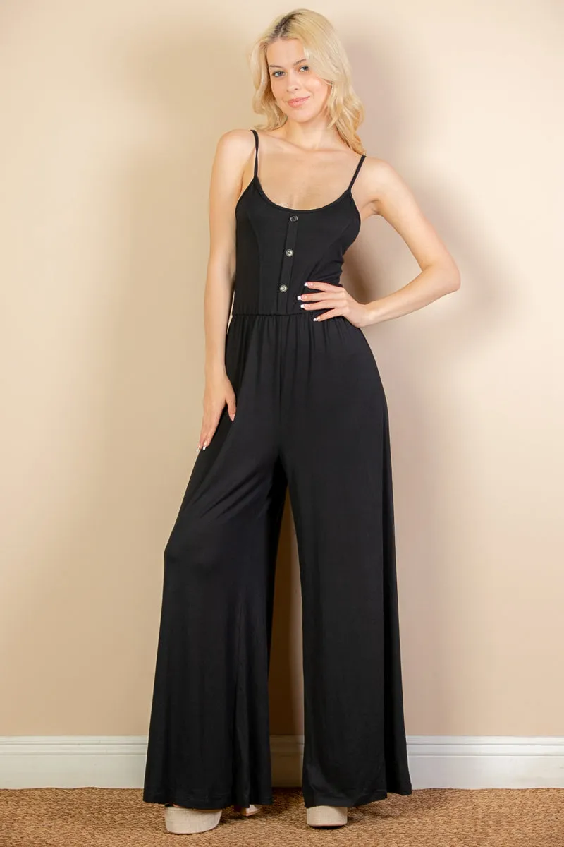 Button Front Wide Leg Jumpsuit