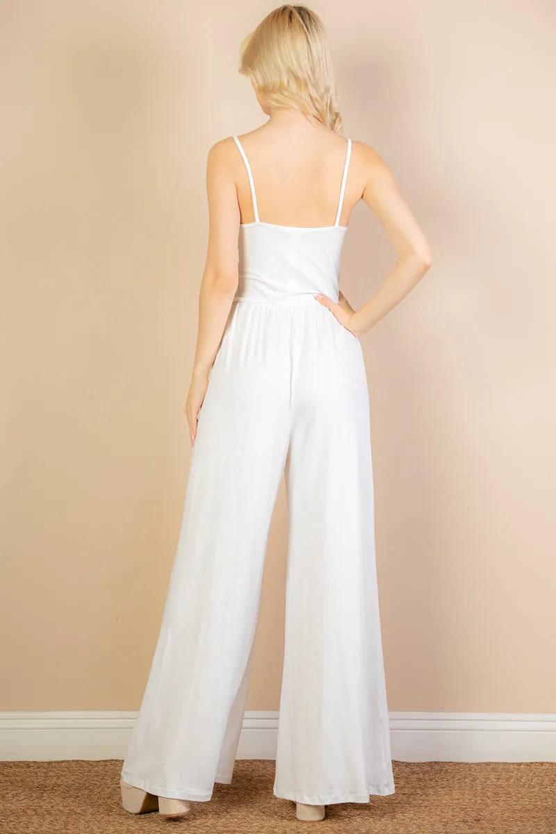 Button Front Wide Leg Jumpsuit