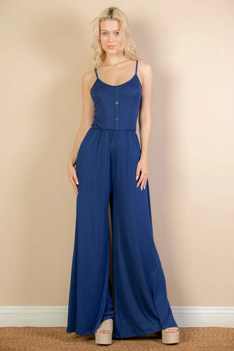 Button Front Wide Leg Jumpsuit