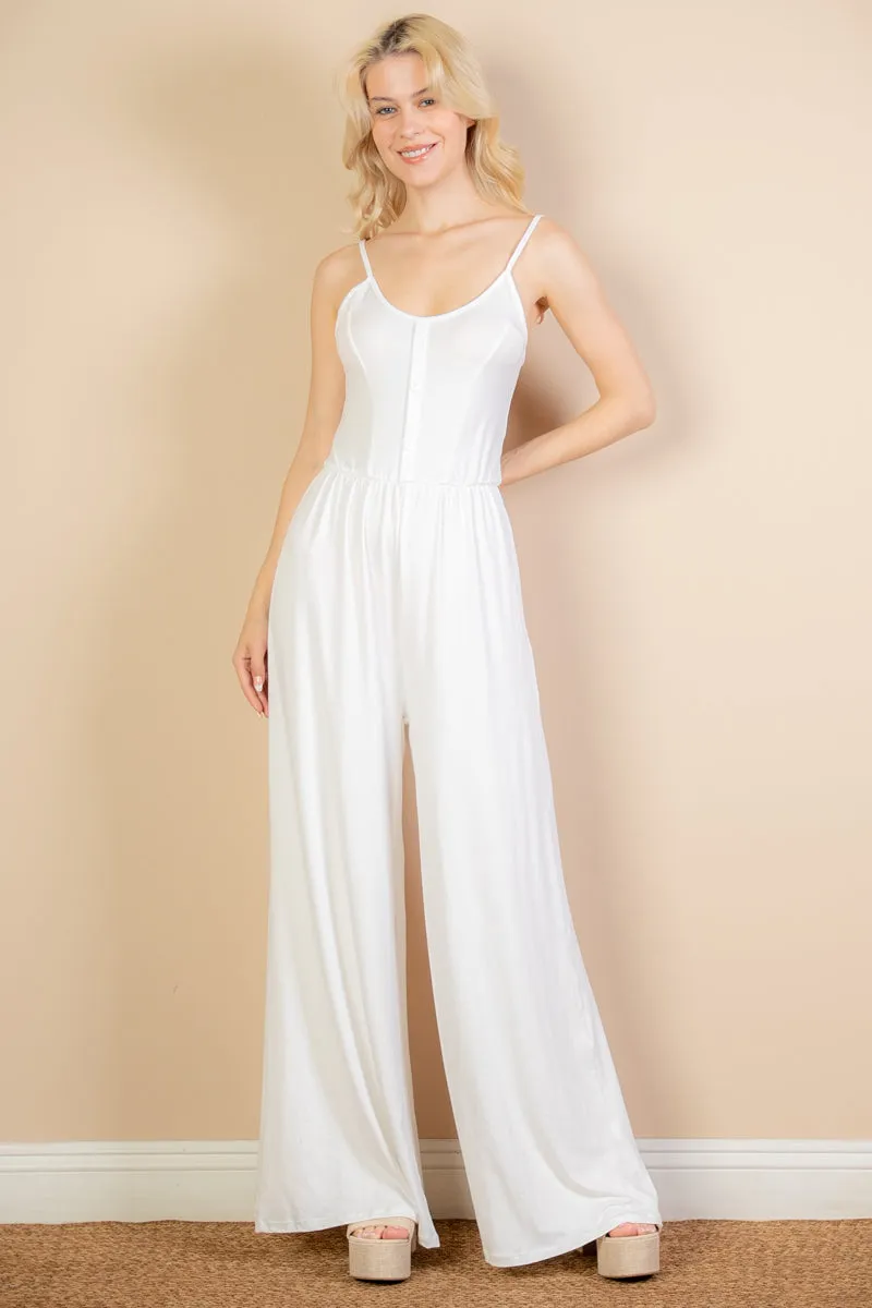 Button Front Wide Leg Jumpsuit