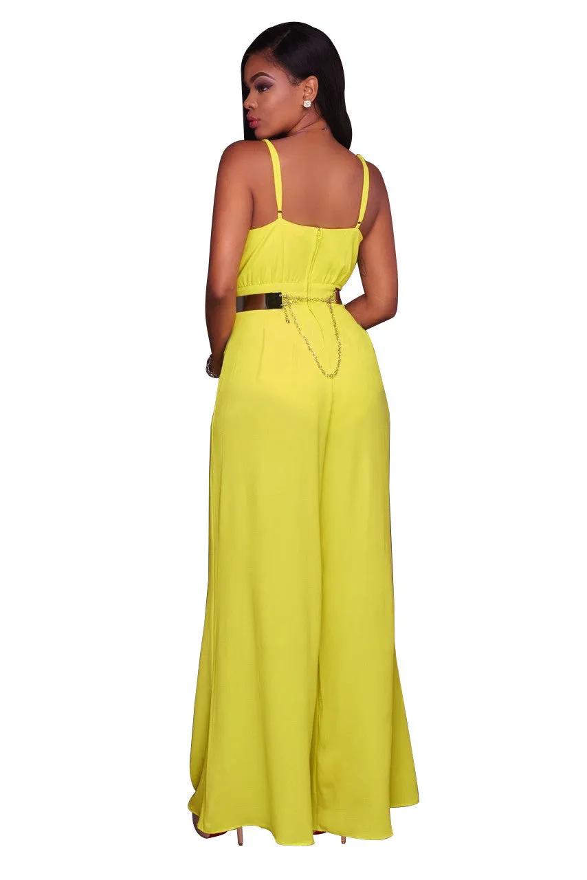 Candy Color Spaghetti Straps V-neck High Waist Long Wide Legs Jumpsuit