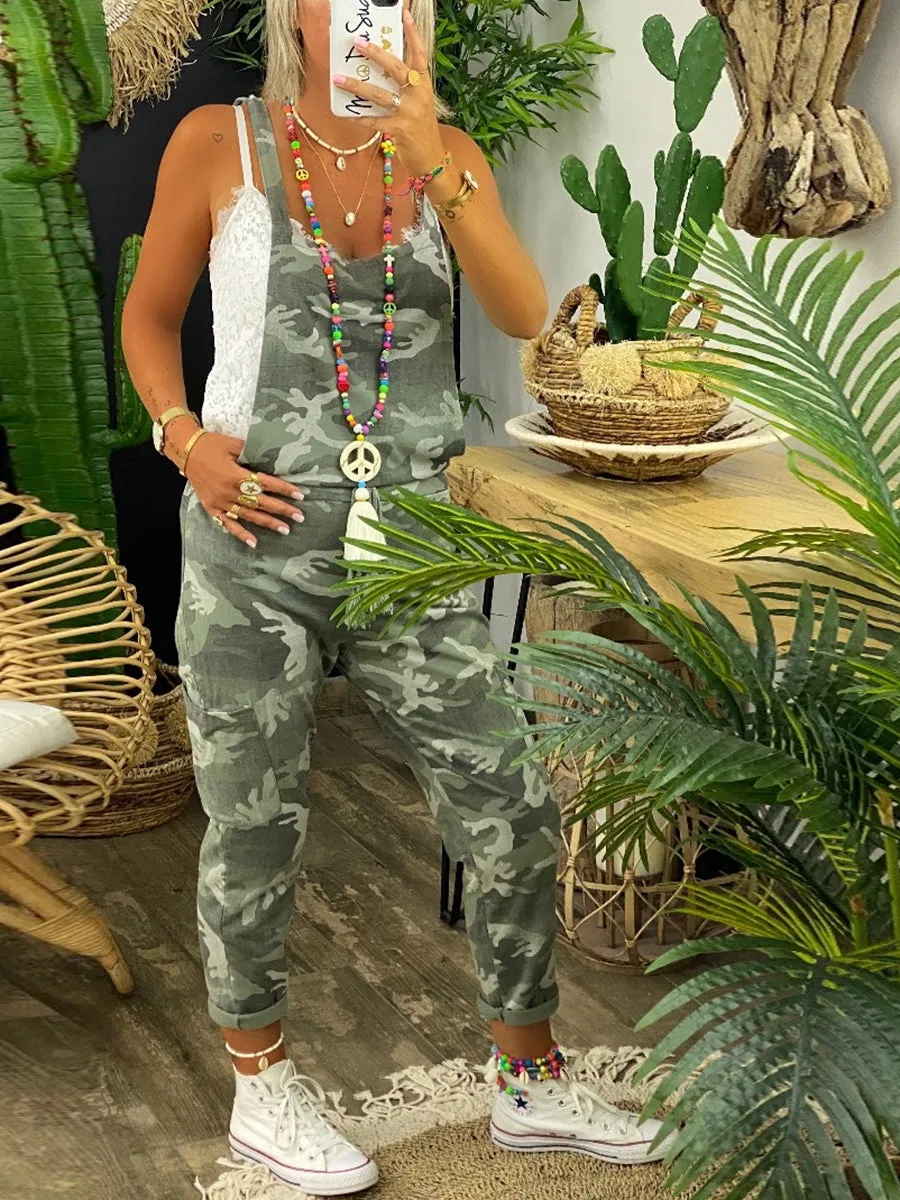 Casual Retro Camouflage Jumpsuit