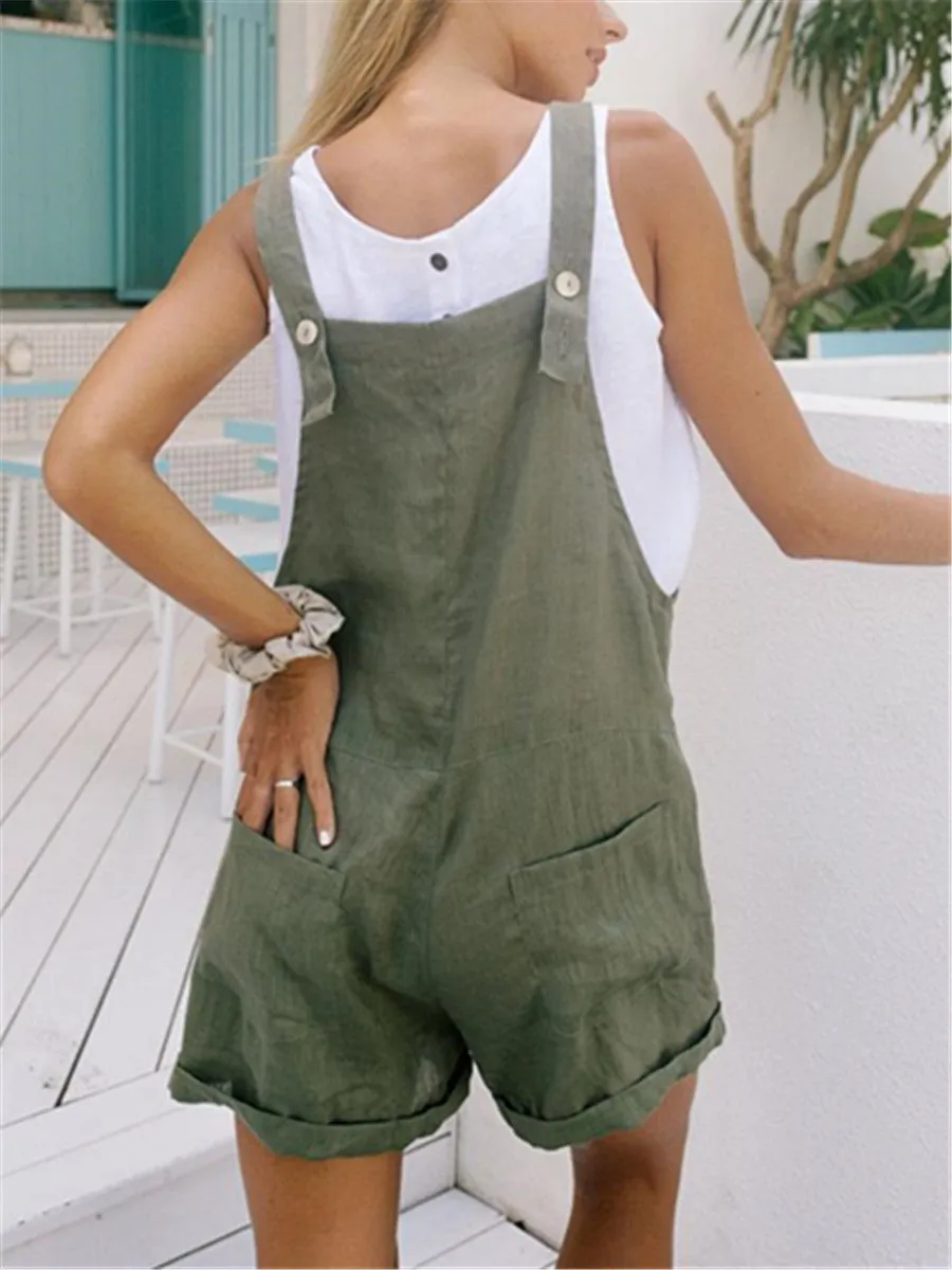 Casual Simple Solid Color Cotton Linen Jumpsuits