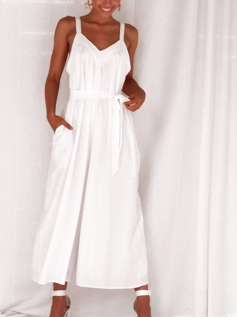 Casual Wide-Leg Halter Jumpsuit