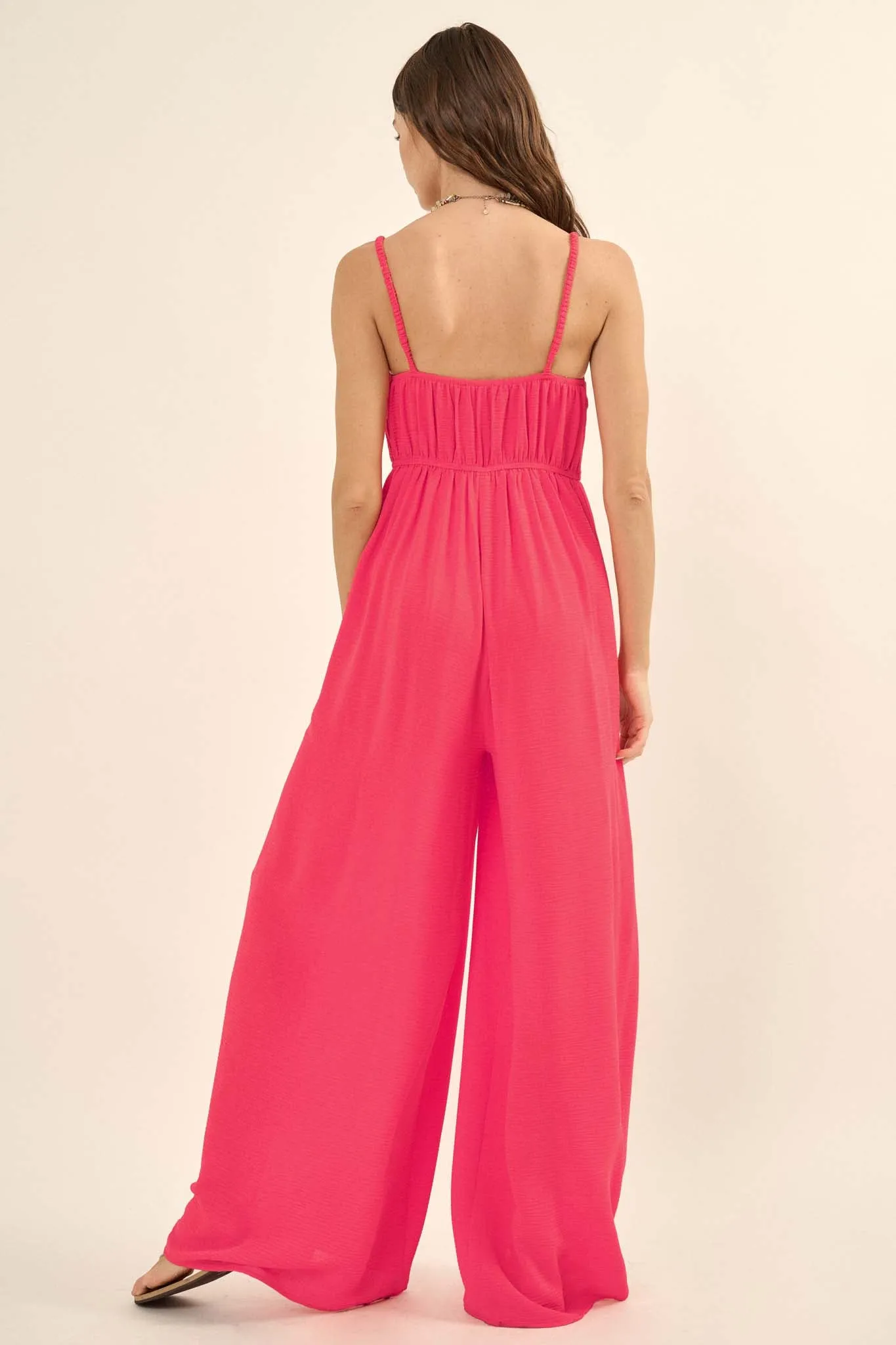 Catch Your Breath Smocked Crepe Wide-Leg Jumpsuit