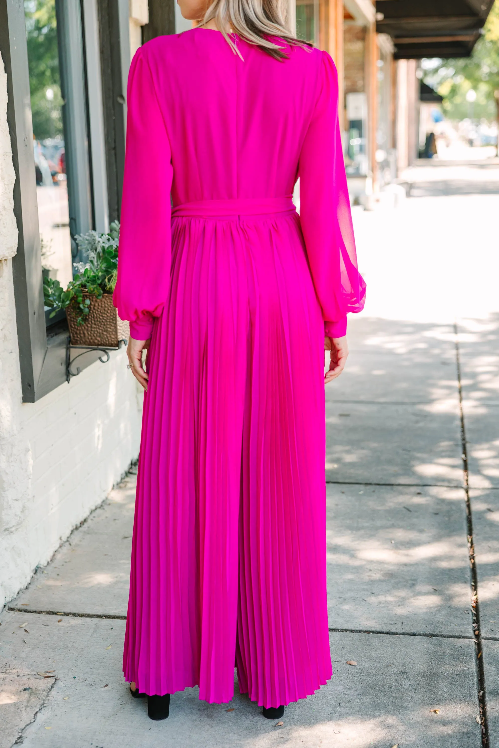 Center Of Attention Magenta Pink Pleated Jumpsuit