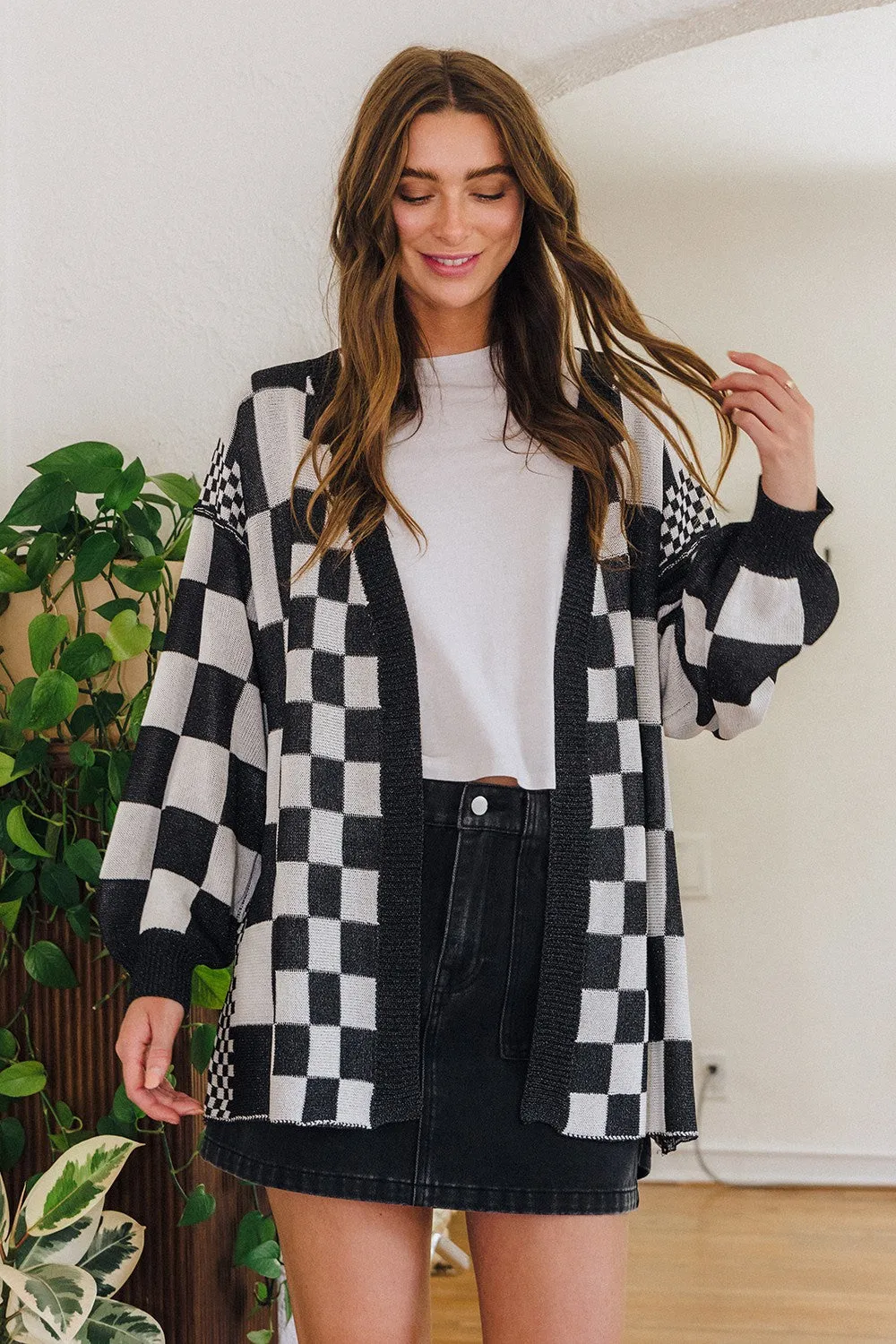 Checkerboard Loose Fit Cardigan